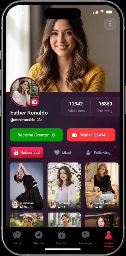 Fanora fan profile with active subscriptions