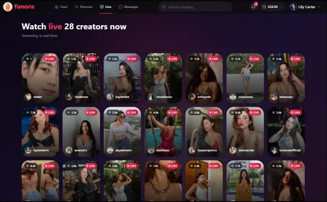 Fanora web live web screen