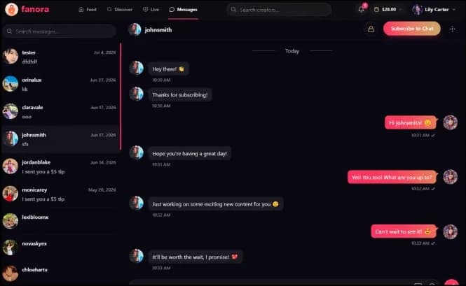 Fanora web web messages screen