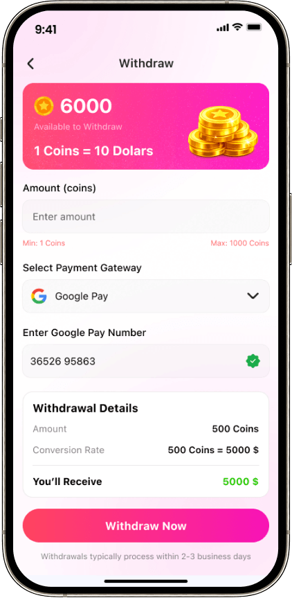 Host withdrawal screen in Bango live streaming app