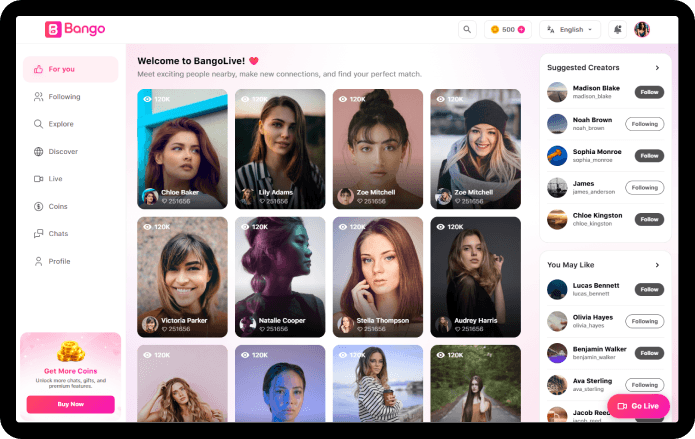 Tango Clone Web App — Browse Live Creators on Desktop — Bango Tango clone web app
