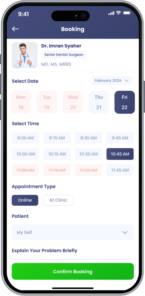 Appointment booking with date and time slots