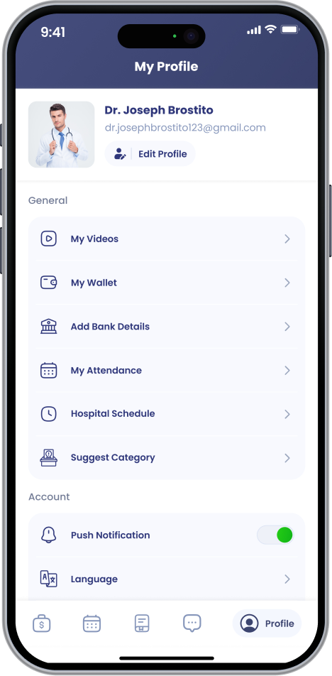 Doctor profile and account settings