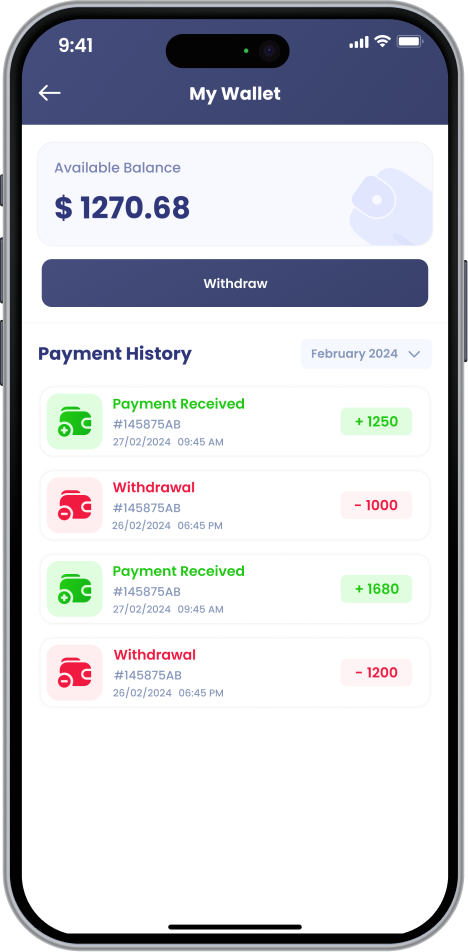 Doctor wallet and payment history