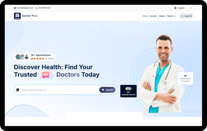 Dr.Plus web home page with doctor search hero