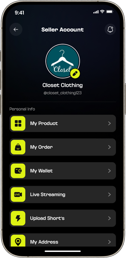 Seller account menu