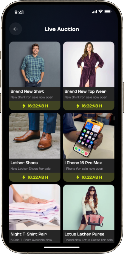 Live auction product listing