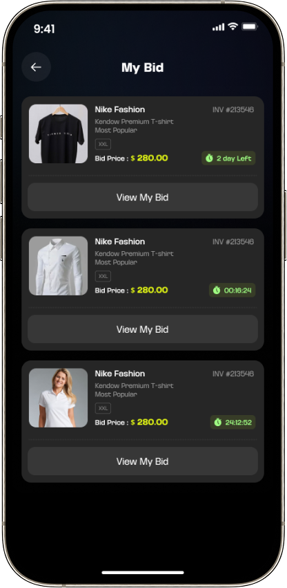 My bid screen