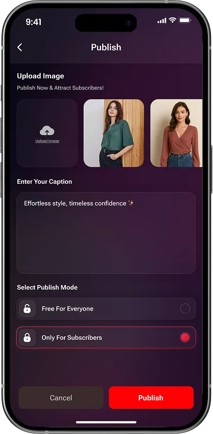 Fanora publish subscriber-only post screen