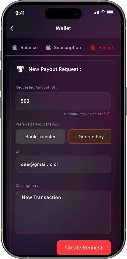 Creator payout request form