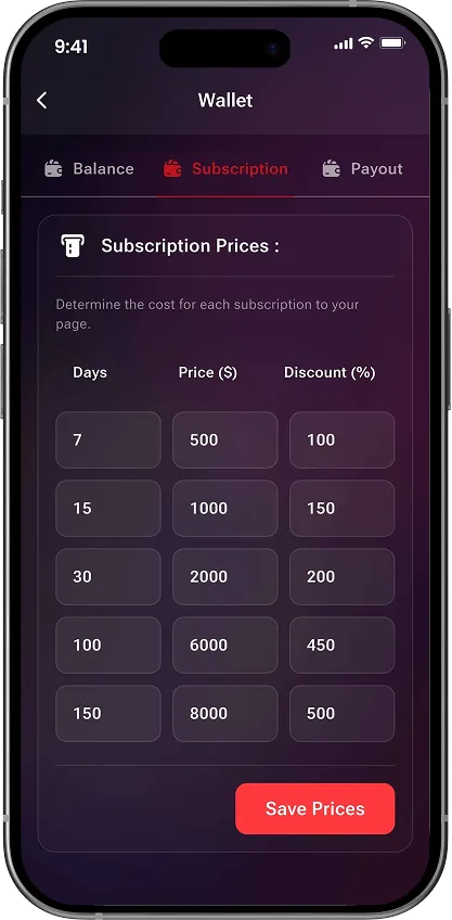 Creator subscription pricing settings