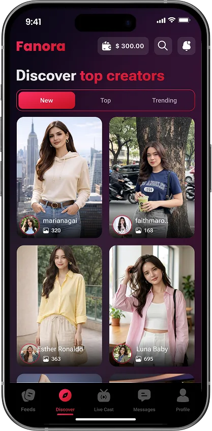 Fanora discover creators mobile screen