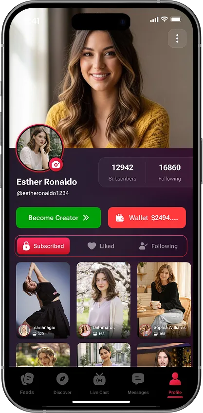 Fanora fan profile with active subscriptions