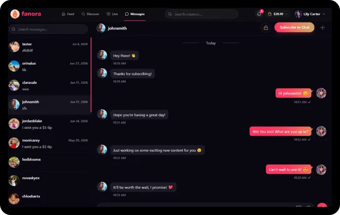 Fanora web web messages screen