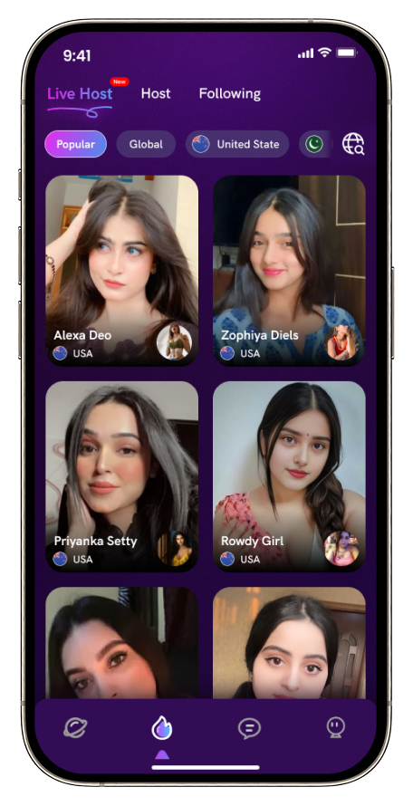 Figgy Flutter live streaming app — home screen