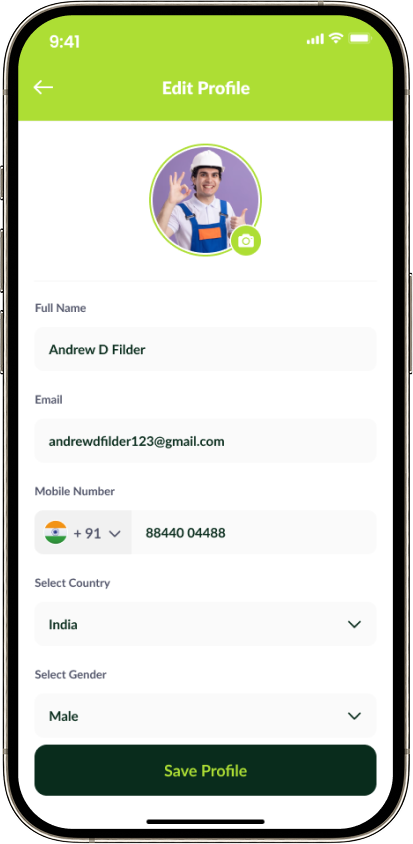 Handy edit profile settings