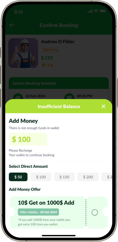 Handy wallet insufficient balance