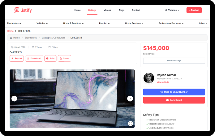 Listify web product detail page