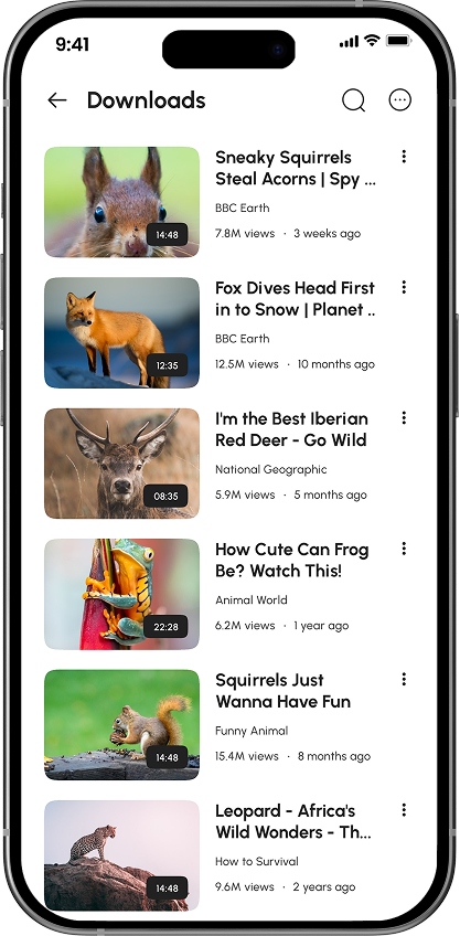 MeTube offline downloads screen