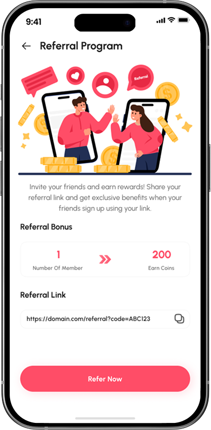 MeTube referral program screen