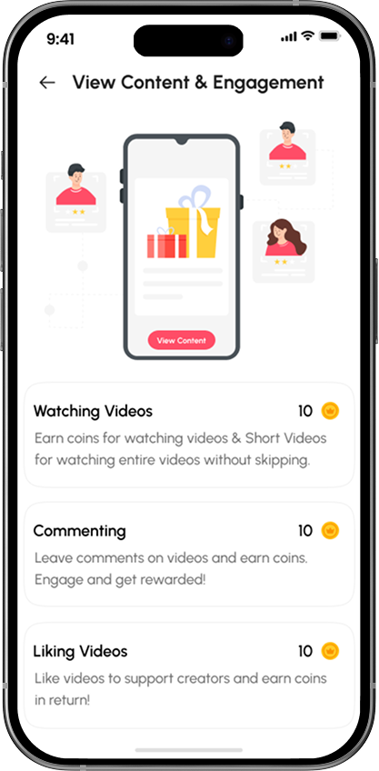 Earn coins for watching and engaging