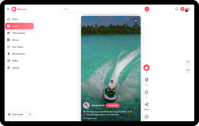 MeTube web Shorts vertical video player