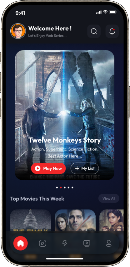 Mova — home screen