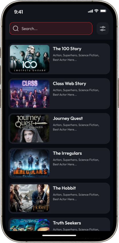 Mova search results screen