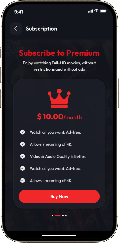 Mova subscription plans screen