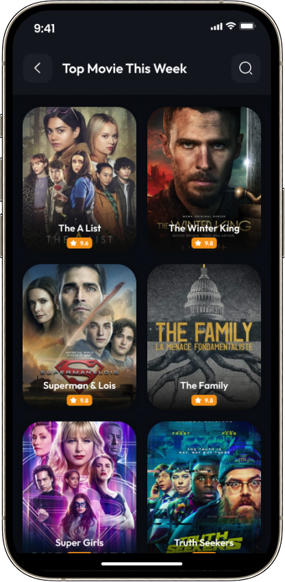 Mova — top movies browse screen