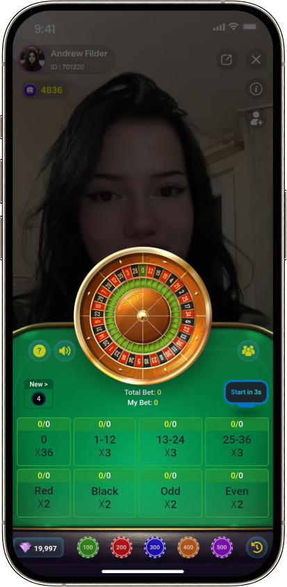 Roulette game during live stream