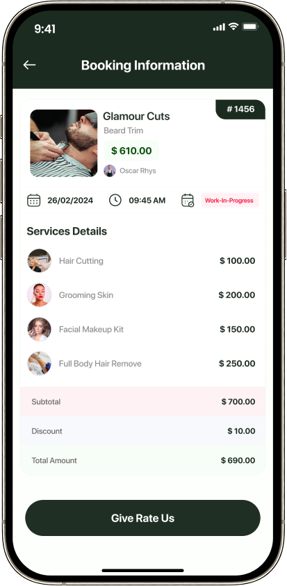 Salon Slot booking information details