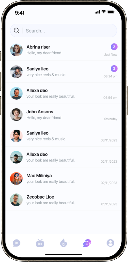 Shortie chat list showing recent conversations