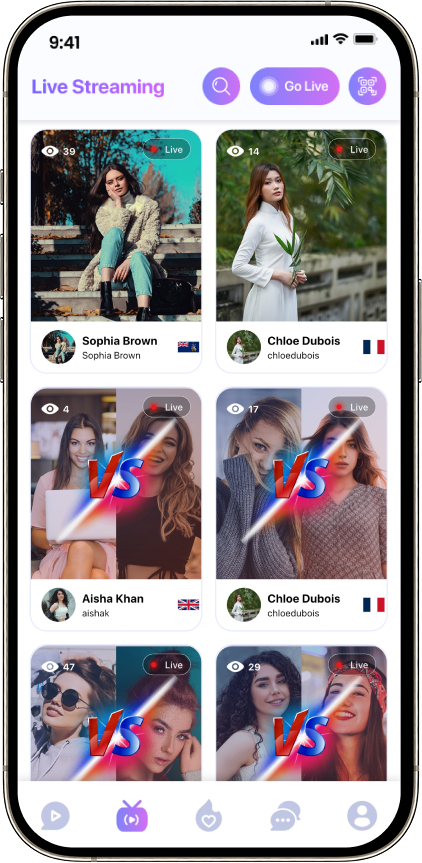 Shortie live streaming grid