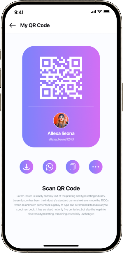 Shortie QR code profile sharing scanner
