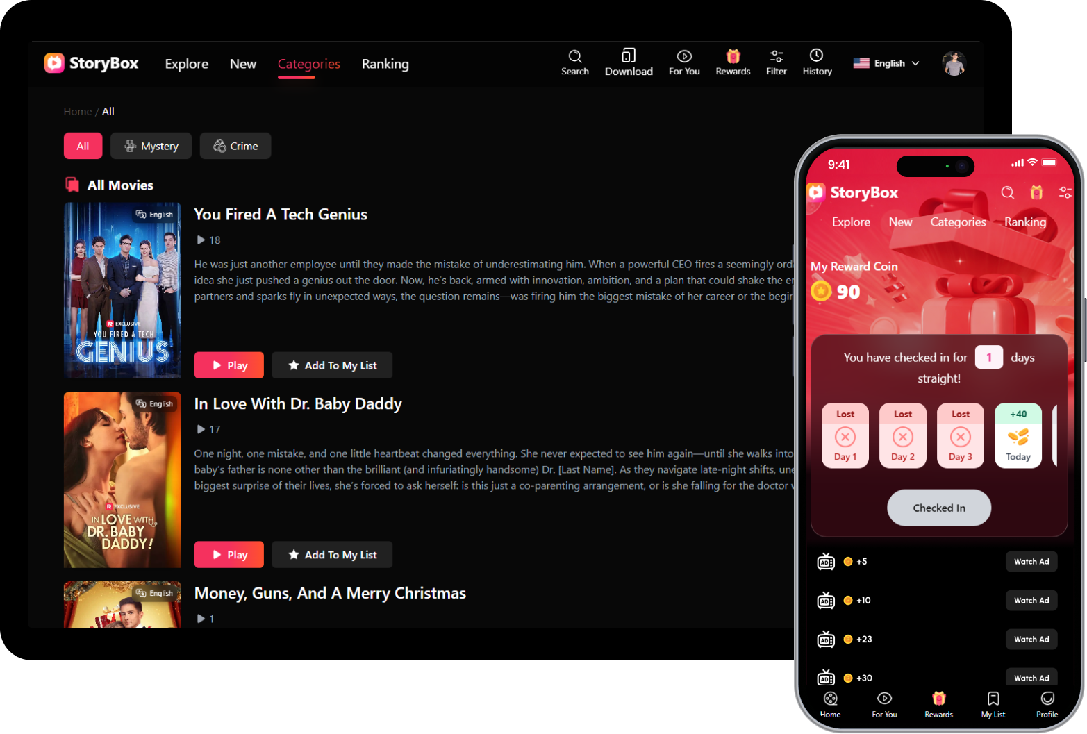 Category Filtering & Daily Rewards System
