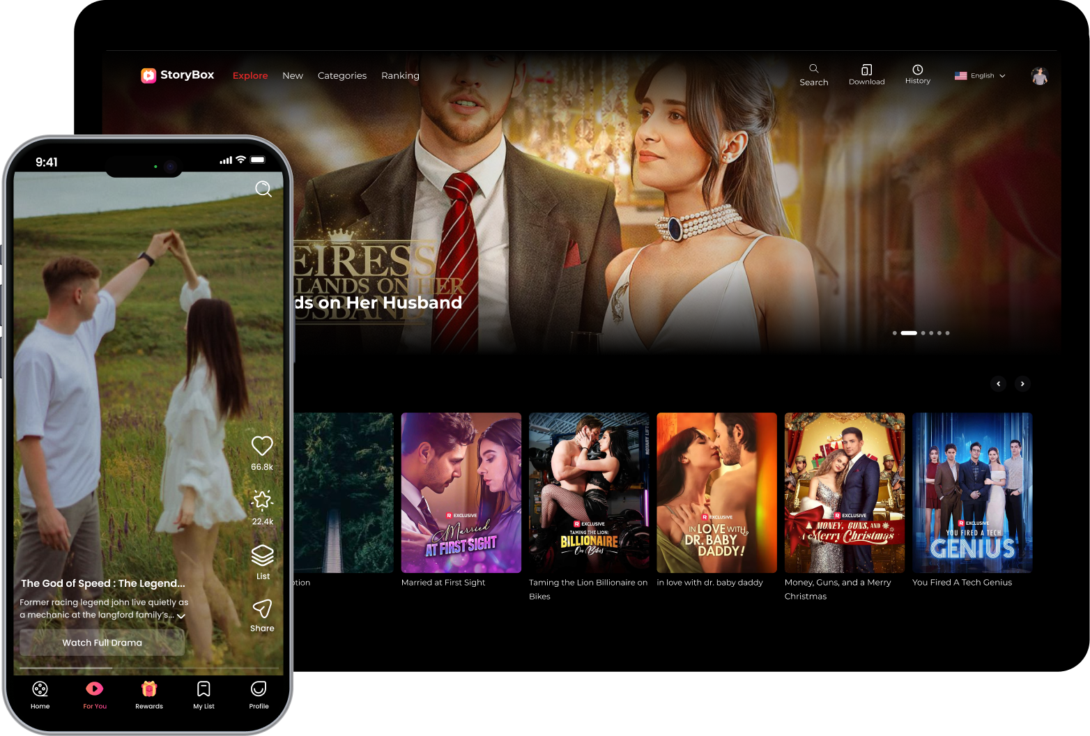 Cinematic Web Home with Featured Banners & Drama Grid