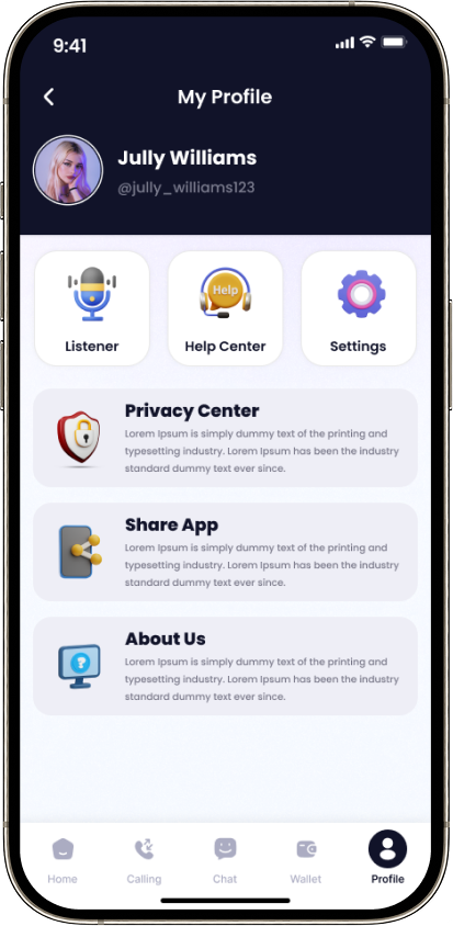 Listener profile screen