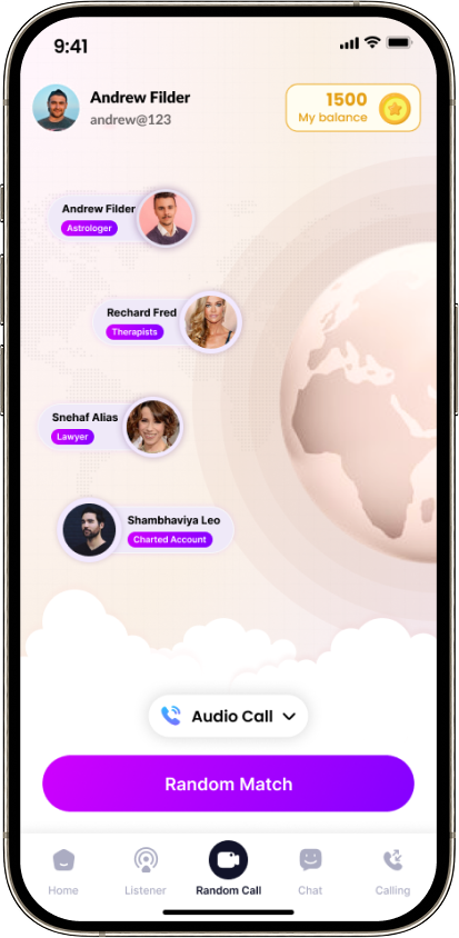 Random audio and video call matching