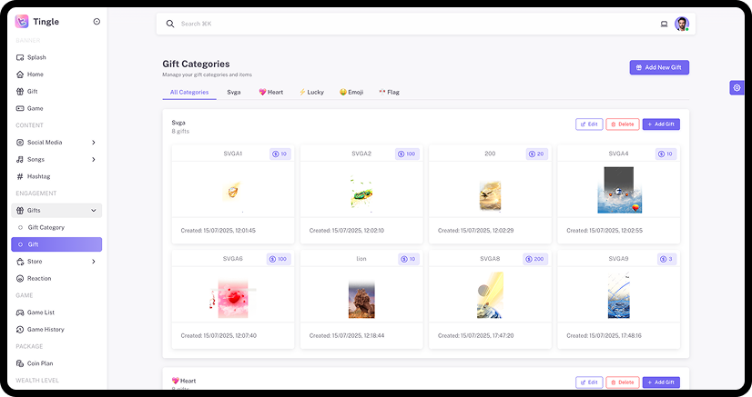 SVGA Gifts, Hearts, Lucky & Emoji Gifts
