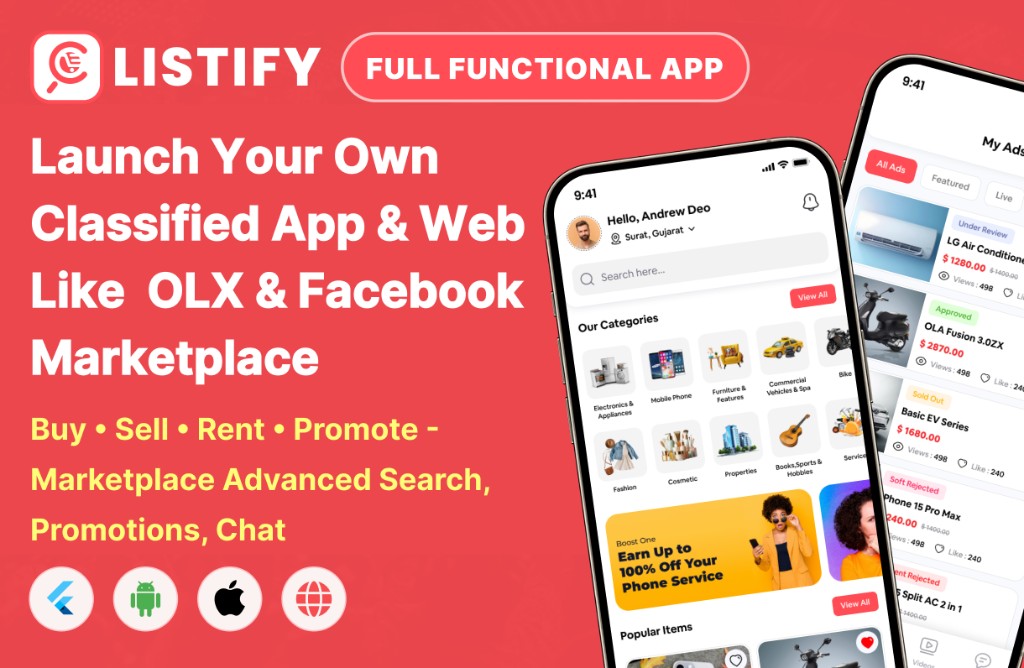 Launch your own classified app source code with listings, chat & admin panel