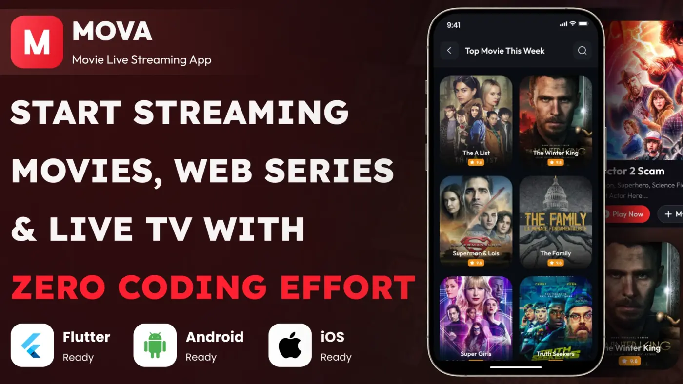 Start Streaming Movies, Web Series & Live TV with Zero Coding Effort